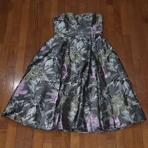 Adrianna Papell Floral Strapless Dress - Gray, Pink, Olive